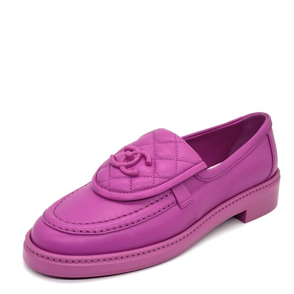 CHANEL 24C Leather Quilted Tab Turn Lock Turnlock CC Loafer Moccasin Flat Shoes - Picture 1 of 14